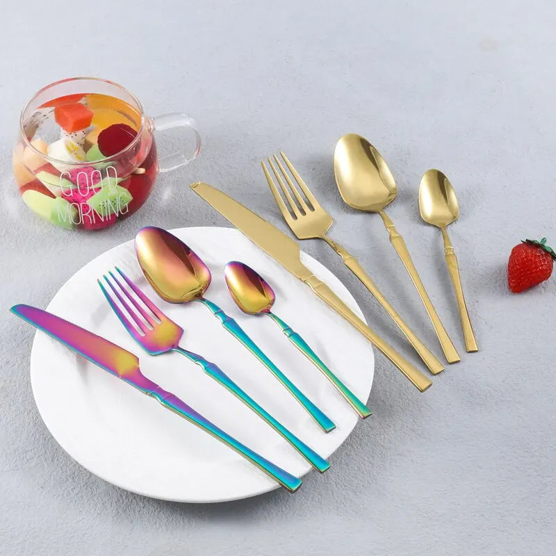 4pcs Cutlery Set Gold Dinnerware Stainless Steel Silverware Knife Fork Spoon Tableware Flatware Set Kitchen Accessories