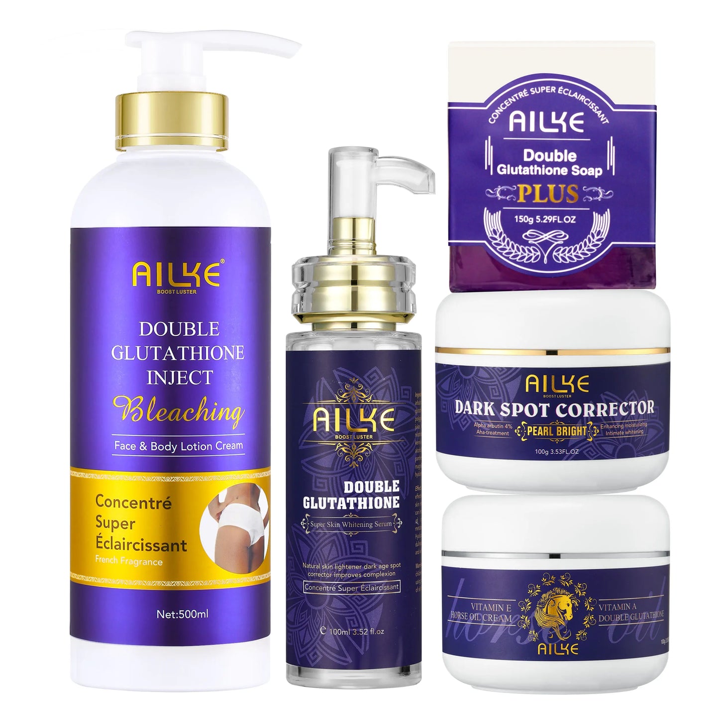 AILKE Whitening Skin Care Set, With Double-Glutathione, Skin Glowing Serum, Black Skin Soap, Skin Barrier Repair Moisturizer