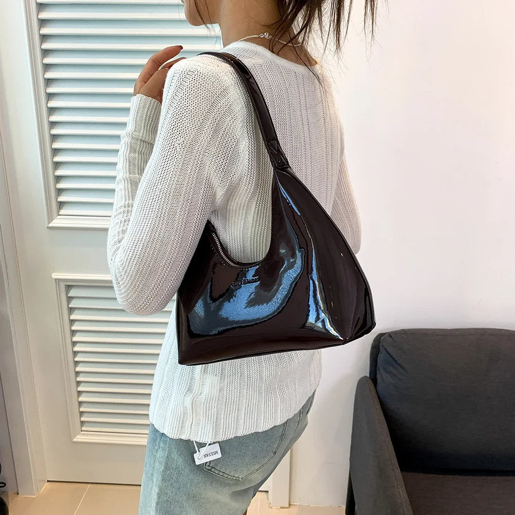 Leisure Sense Glossy 2024 Oceanic Early Spring New Patent Leather Fashion Light Luxury Shoulder Handheld Armpit Women's Bag