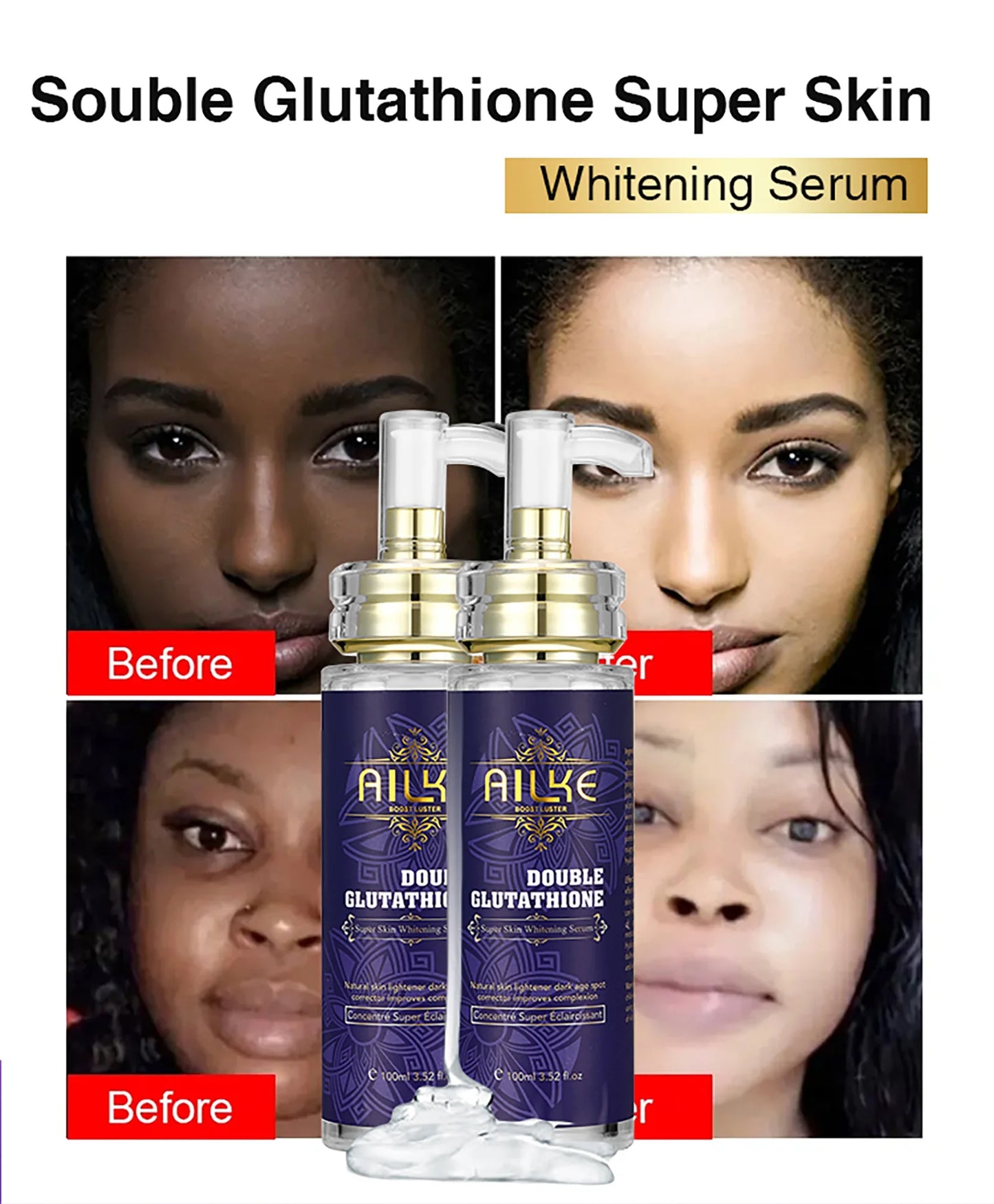 AILKE Whitening Skin Care Set, With Double-Glutathione, Skin Glowing Serum, Black Skin Soap, Skin Barrier Repair Moisturizer