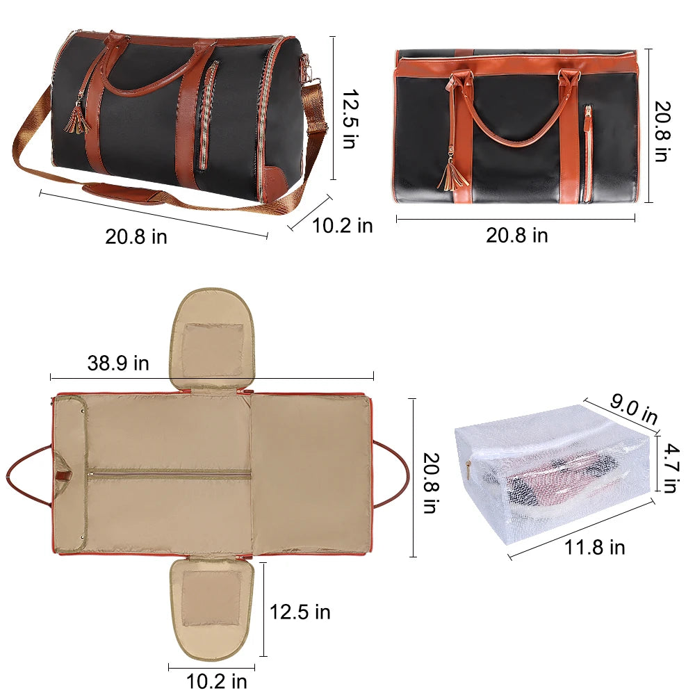 2024 Fashion Large PU Folding Suit Storage Bag Women High Capacity Luggage Handbag Travel Sport Outdoor Multi Function Organizer