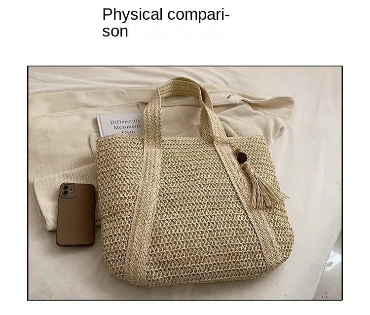 Elegant Ladies Straw Woven Handbag Women Holiday Beach Commute Casual Tote Top-Handle Bags Fashion Retro Shoulder Bags 2024