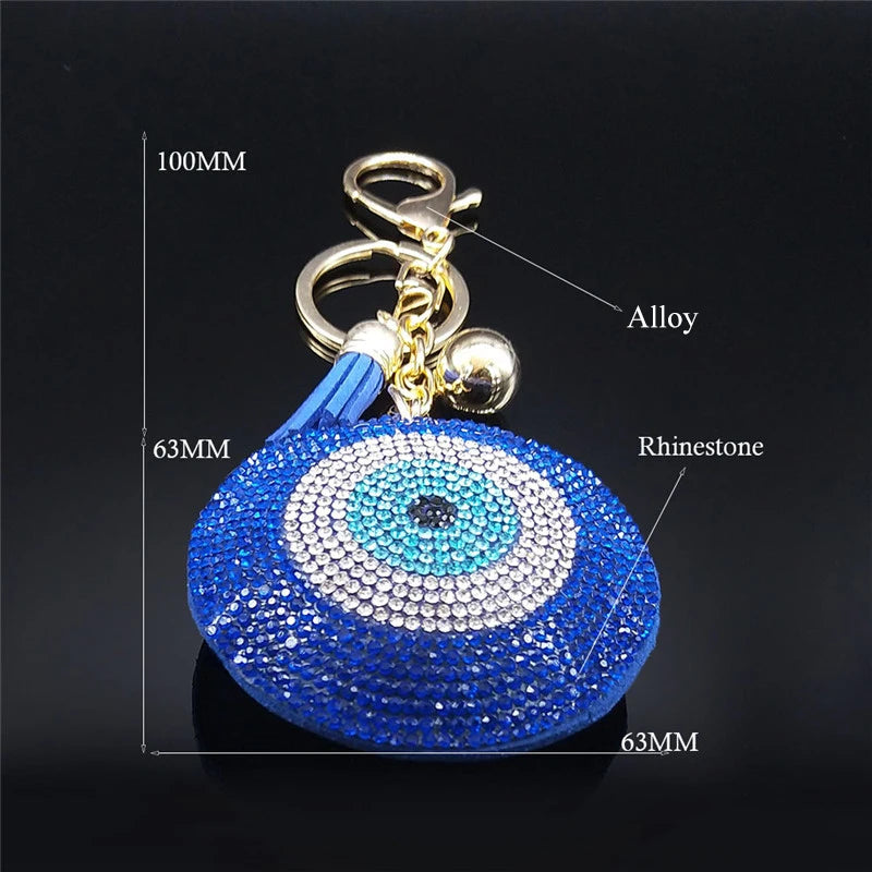 Turkish Eye Keychains Crystal Female Key Ring for Women Keychain Gold Color Blue Turkey Eye Key Chain Jewelry llaveros ojo turco