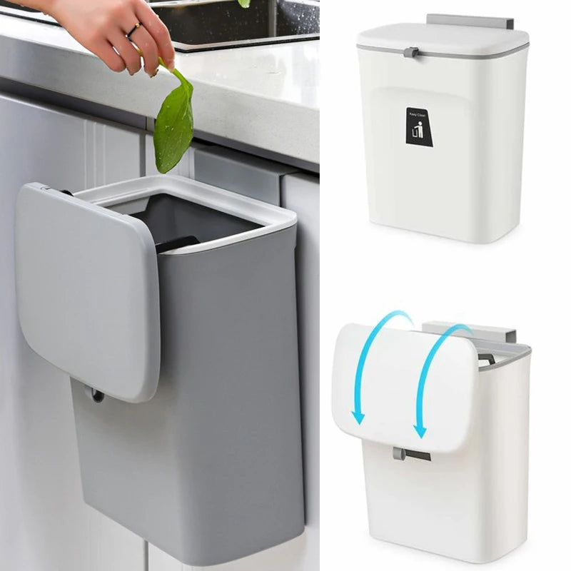 Hanging Trash Can with Lid Large Capacity Kitchen Recycling Garbage Basket Cabinet Door Bathroom Wall Mounted Trash Bin Dustbin