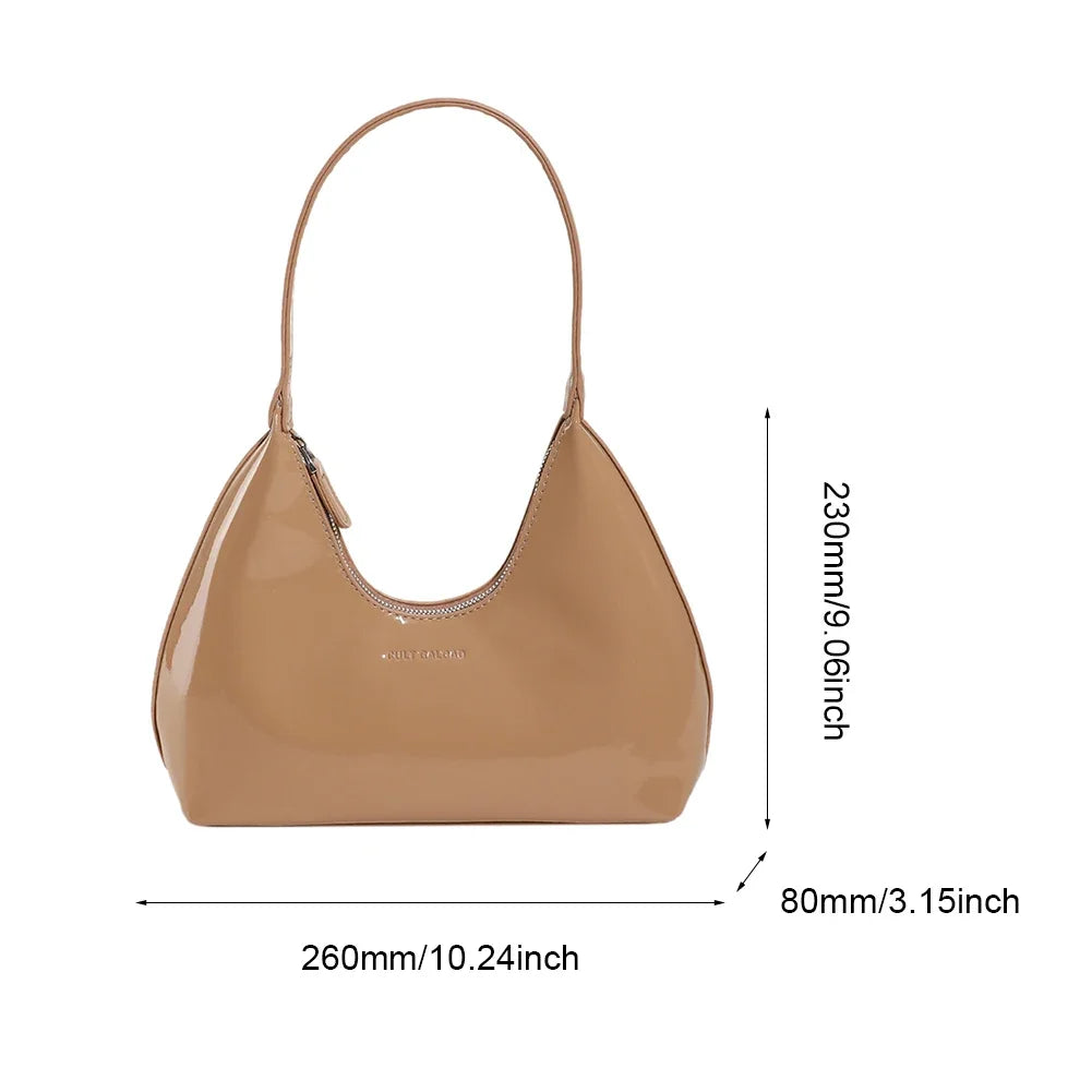 Leisure Sense Glossy 2024 Oceanic Early Spring New Patent Leather Fashion Light Luxury Shoulder Handheld Armpit Women's Bag