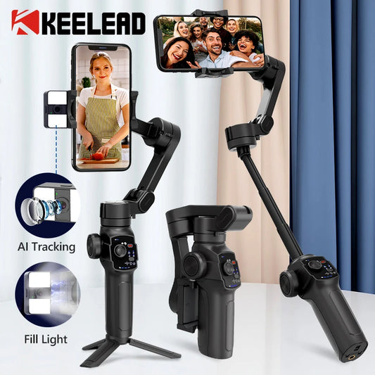 3-Axis Gimbal Foldable Mobile Phone Stabilizer with Selfie Stick for Smartphone Anti-shake Gimbal with Extension Rod for Vlog