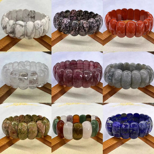 Natural Stone 12*25mm  Faceted Bracelets Lapis Labradorite Crystal  Red Jasper Agate Howlite Rhodonite Unakite For Wholesale