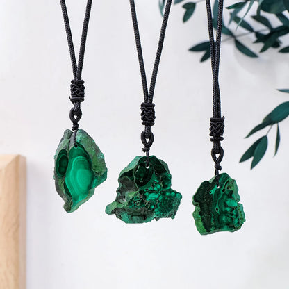 1PC Natural Malachite Raw Stone Mineral Irregular Sliced Green Pendant Necklace For Men Women Crystal Reiki Gemstone Jewelry